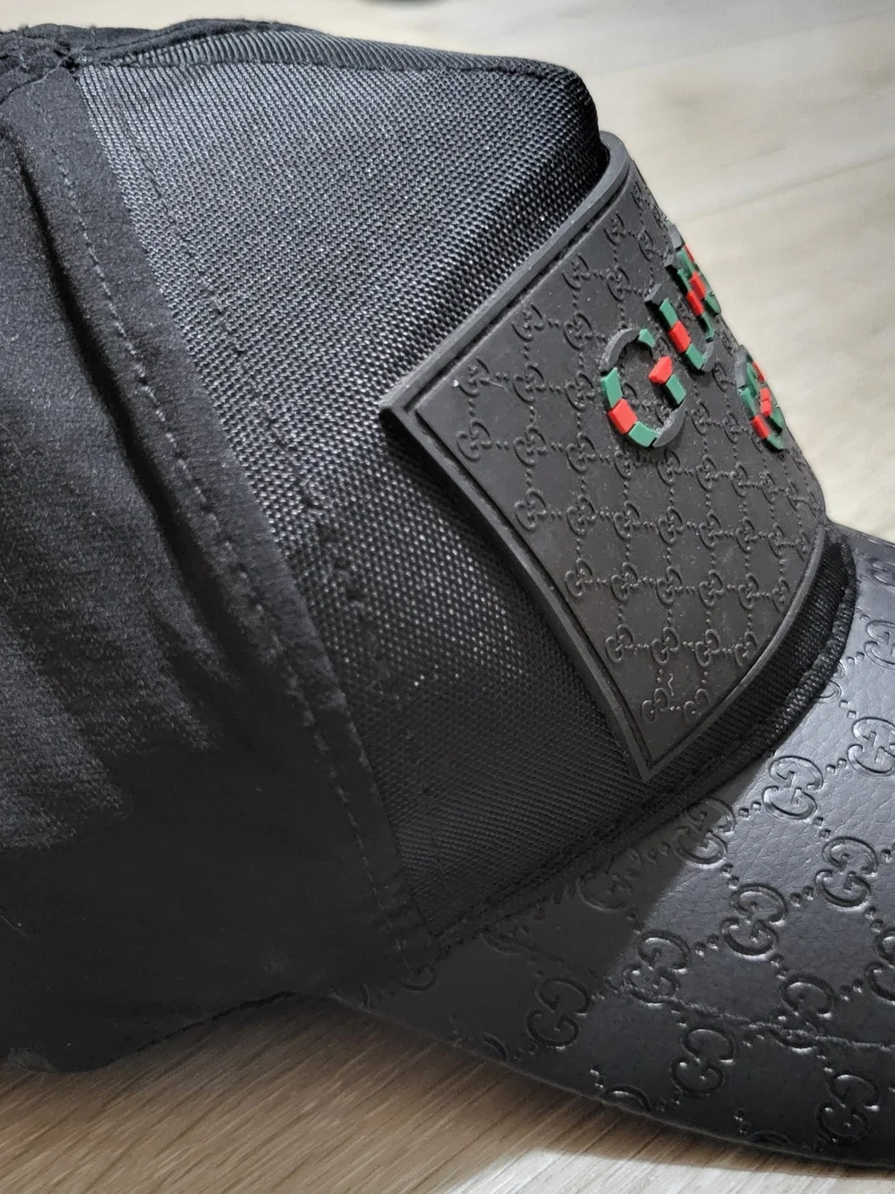 🌀Gucci Monogram Leather Black Baseball Cap